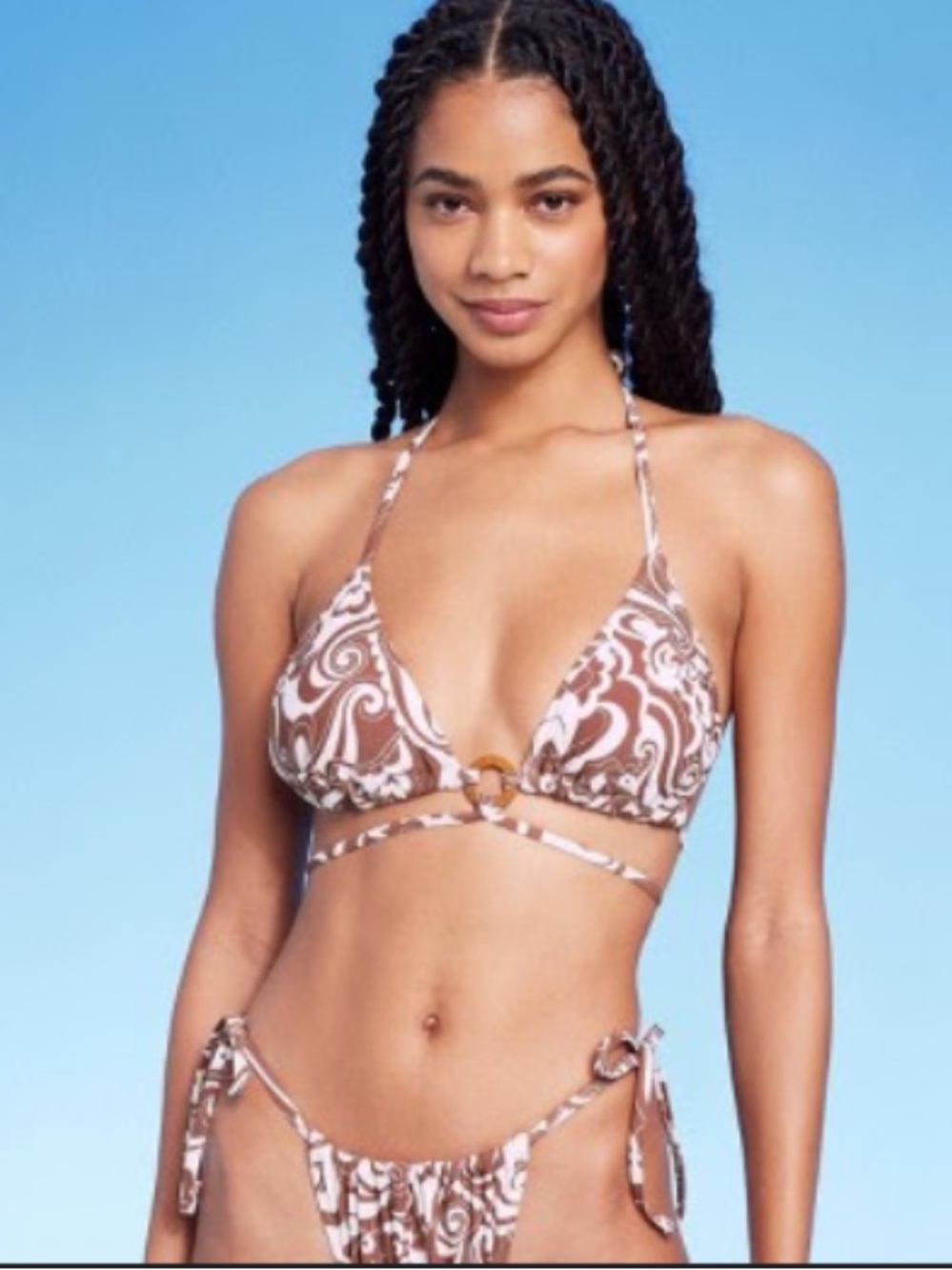 Wild Fable Brown and White Swirl Triangle Bikini Top and Bottom